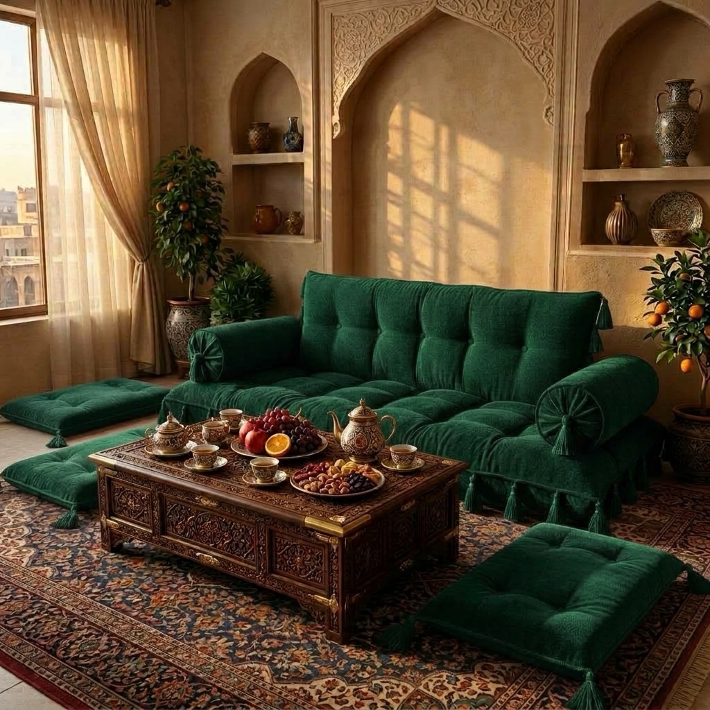 تشکچه مبل شاهنشین جنس مخمل کالیفورنیا  | نشیمن راحت با پارچه و دوخت درجه یک